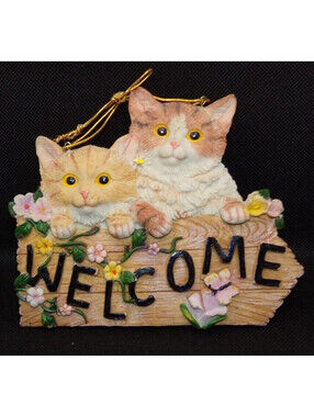 WELCOME KITTENS PLAQUE FLOWER'S VERY COLORFUL 1990s